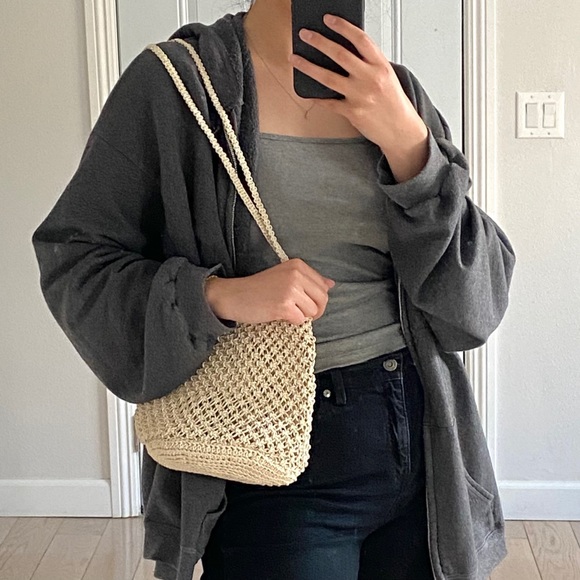 Mango Handbags - Cream Macrame Bucket Bag